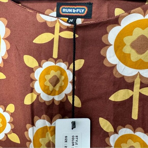 Run & Fly Retro Vintage 50's Style Dress IN Brown Floral Print - Picture 9 of 9